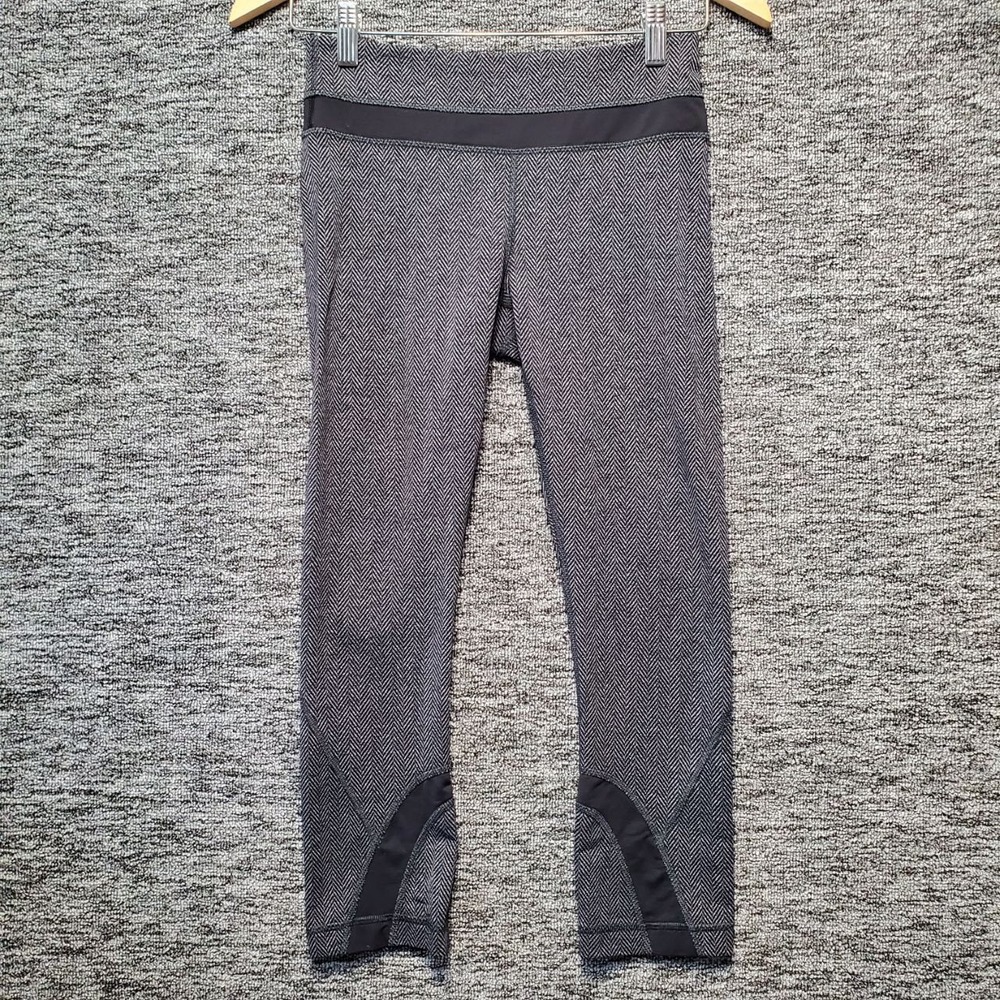 Lululemon Pace Rival Crop Leggings Size 4 Black White Herringbone Mesh Pocket